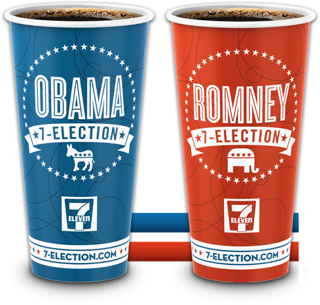 セブンイレブン ４年ぶりの大統領選コーヒーカップ投票 47 でロムニー候補は42 激しくウォルマートなアメリカ小売業ブログ