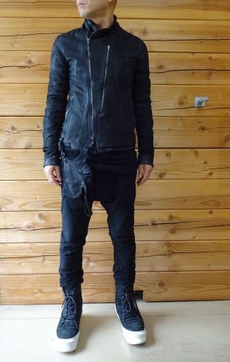 Julius 2019ss エナメル ライダース ネイビー M オーバーサイズ
