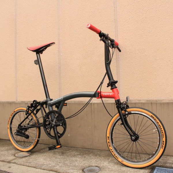 送料込]赤の台湾ブロンプトン♪イギリスサドル♪3段変速♪ 送料込]赤