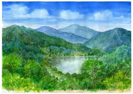 湖の見える風景 水彩版 若生崇 Artwork Gallery Blog