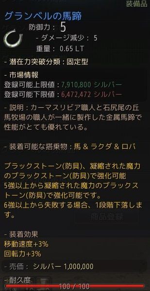 グランベルの馬蹄 強化スタック 黒い砂漠 旅ブログ