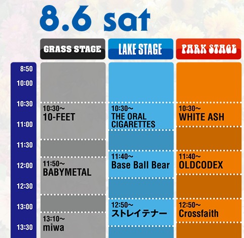 Babymetal Rock In Japan Festival 16 タイムテーブル発表8 6 11 50 Grass Stage Babymatometal