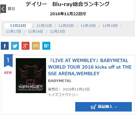 Babymetal Wembley Dvdオリコンデイリーランキング1位 Babymatometal