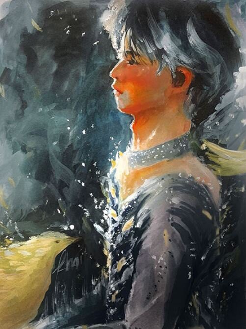 羽生結弦 絵画 氷の絵師たち : 金色の翼にのって ～羽生結弦選手をずっと応援～