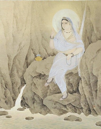 掛軸 横山大観『岩上白衣観音菩薩像図』天山賛 絹本 箱付 掛け軸 a062412 100年行方不明、横山大観の「白衣観音」発見 : サイクリング・ウォーキング