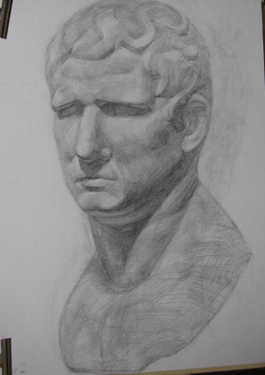アグリッパ胸像 57cm 石膏デッサン 鉛筆 仮設ブログ