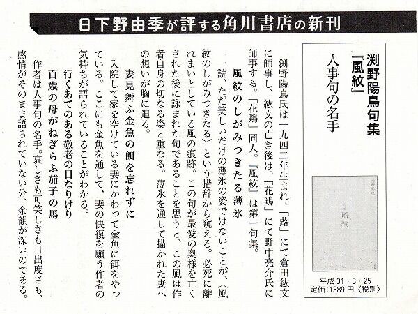 句集 風紋 渕野陽鳥 陽鳥プロフィール : 陽鳥の俳句道場