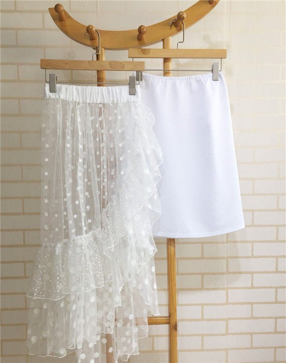 2018SS予定 シースルーヘムフリルギャザースカート イレヘムフリル  