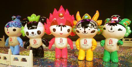 中国、北京オリンピックBeijing福娃2008 新品】【レア】2008北京オリンピック木製マスコット5体セット 福娃