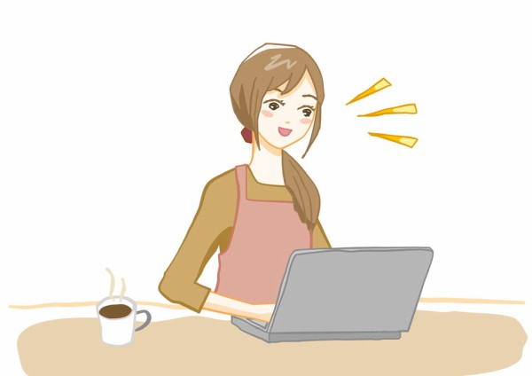 困り顔でノートパソコン作業をす女の人のイラスト ユックリッピ 絵本の木 ビオトープ
