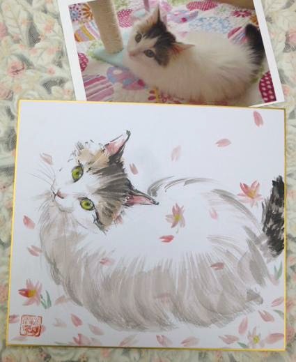 【ポッサム 】　猫ちゃんの似顔絵　水墨画・墨彩　Ｆ６ アニマル クリエイターズ カーニバル Vol.01 （水墨画・猫編