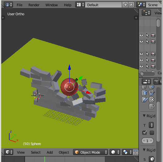 ブロック破壊 ブロックオブジェクトを複数作成しボールを当てて破壊しました Blender Render 思いつくままに 羽鼠昆糞投記