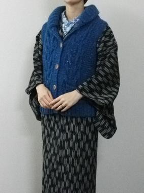 ウールの着物でロングベスト kiraraemiry 着物リメイク・ロングベスト・ウール・裏なし・L寸