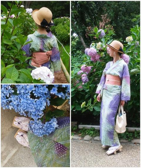 有松で絞り浴衣で万博公園のあじさい祭へ 四十代で楽しむ普段着物