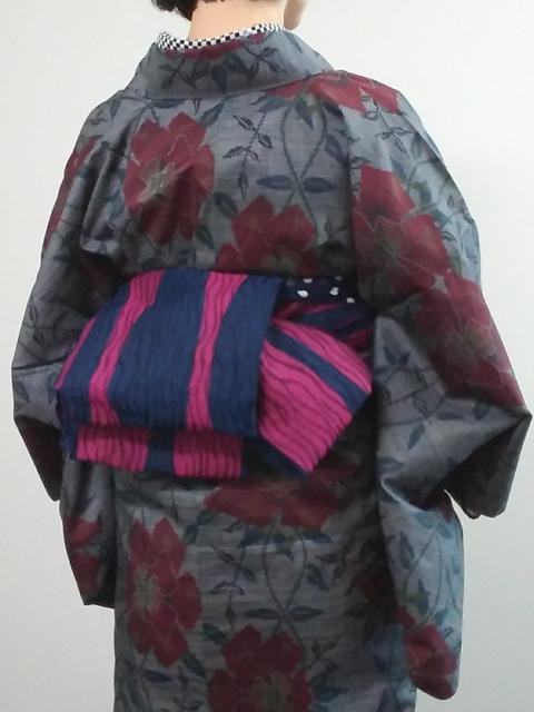 大島紬に兵児帯 スカーフ帯揚げをおリボンに : 四十代で楽しむ普段着物