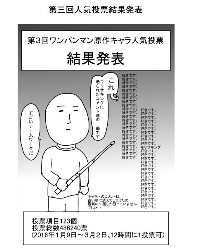 ワンパンマン 第3回公式人気投票結果発表 投票総数48万以上の中から第1位に選ばれたのは なんだかおもしろい